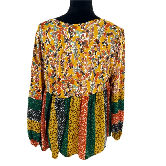 Haptics by Holly Harper Mustard Floral & Leopard Boho Top L/S Size Medium - Picture 4 of 12